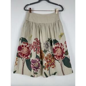 Anthropologie Meadow Rue Last Blooming Skirt tan w/ floral Embroidery sz 2‎